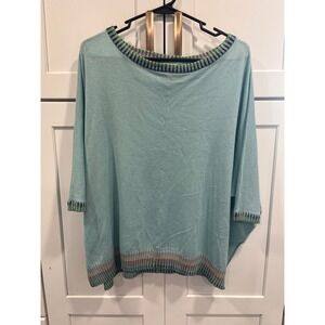 Happy Sheep Blue Cashmere Silk Blend Sweater Boat Neck Dolman Sleeve Size S